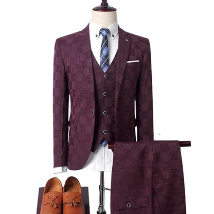 Checked Men's Suit - Slim Fit Business Style - 2 & 3-Piece -Guocali