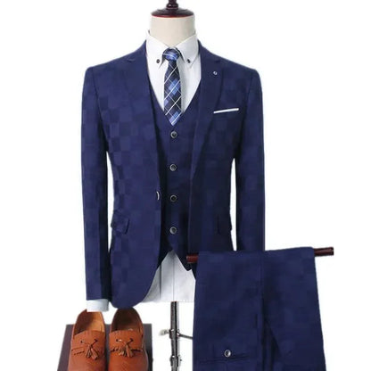 Checked Men's Suit - Slim Fit Business Style - 2 & 3-Piece -Guocali