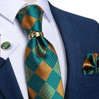 Checkered Silk Necktie Set -Guocali