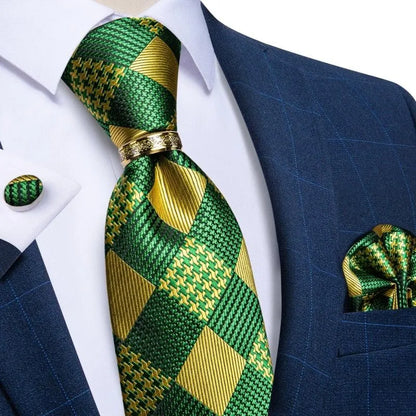 Checkered Silk Necktie Set -Guocali