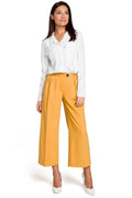 Chic Elegant Casual Women Cropped Wide-Leg Pants – High-Waist Zipper Stretch