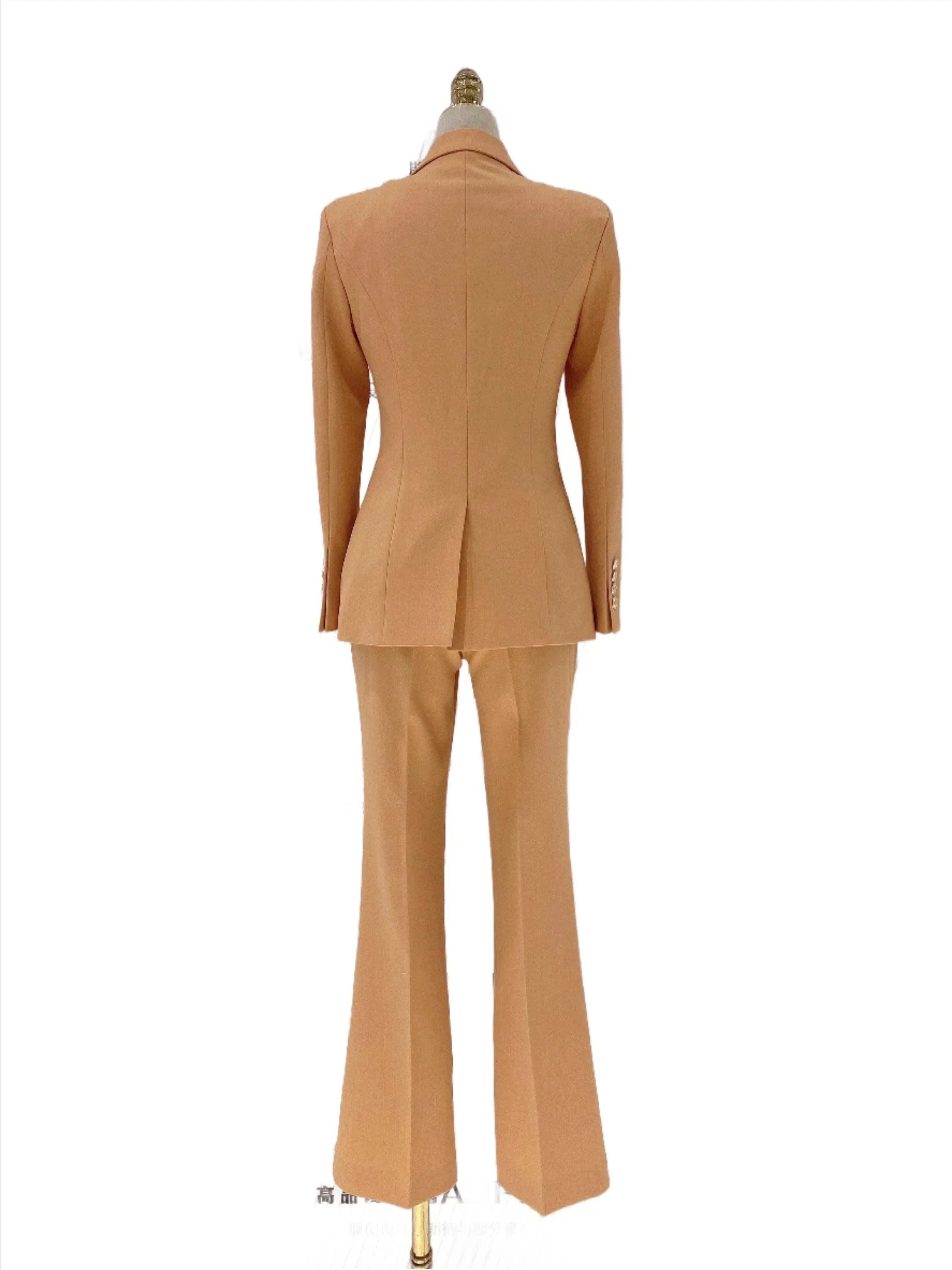 Chic Elegant Professional Women's Pant Suit - Solid Double-Breasted - Orange