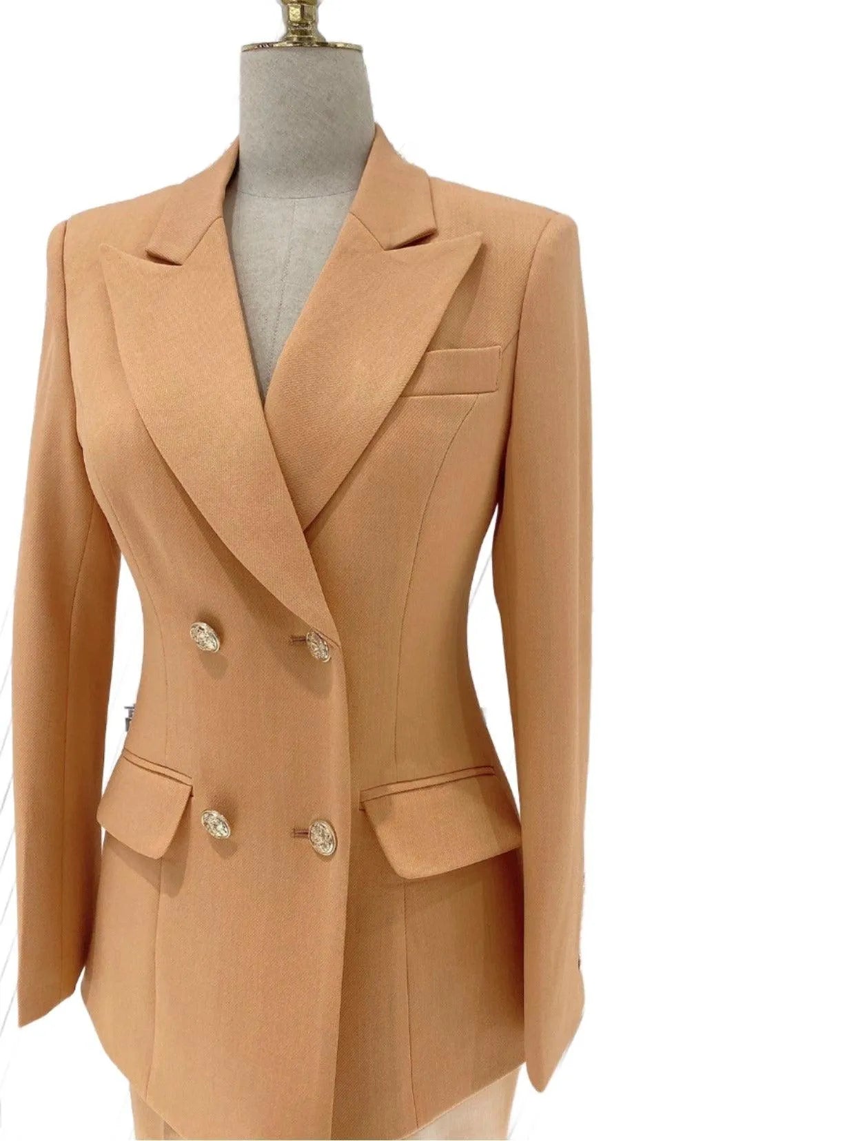 Chic Elegant Professional Women's Pant Suit - Solid Double-Breasted - Orange