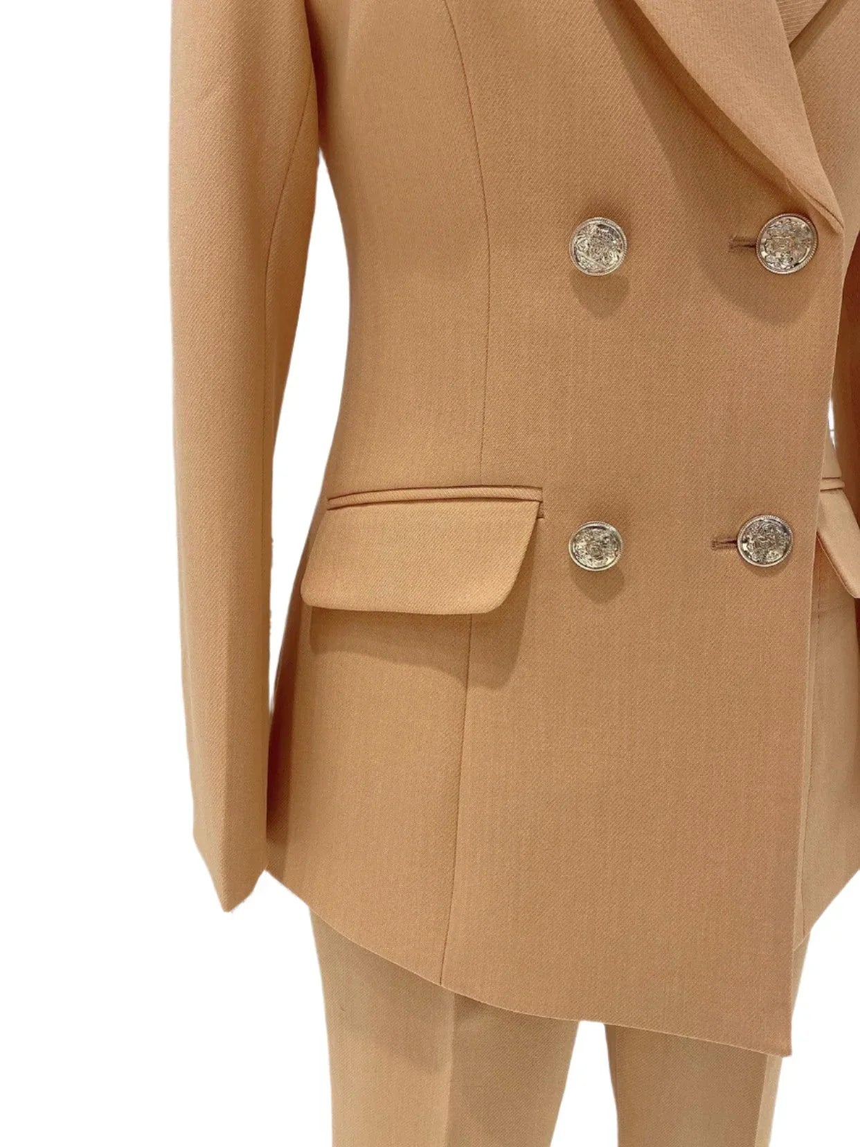 Chic Elegant Professional Women's Pant Suit - Solid Double-Breasted - Orange