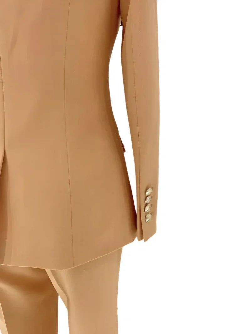 Chic Elegant Professional Women's Pant Suit - Solid Double-Breasted - Orange