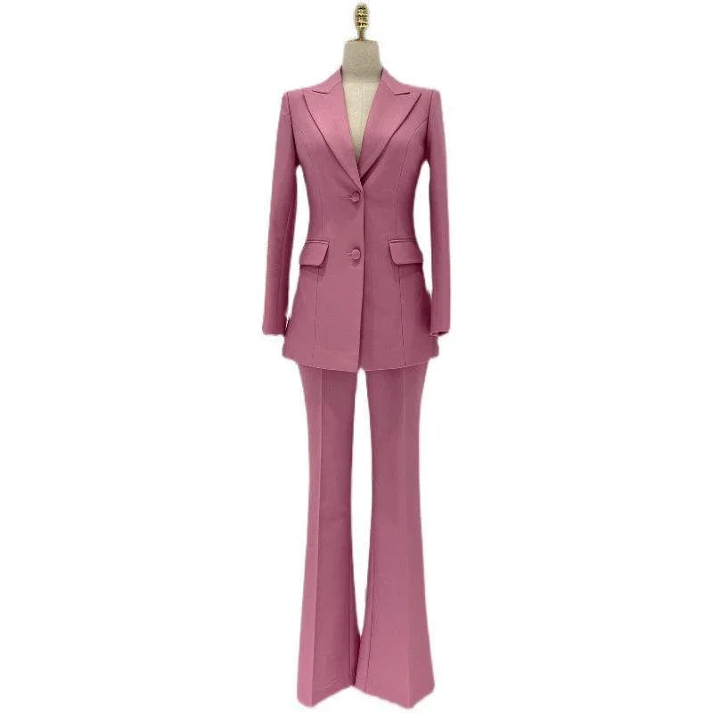 Chic Elegant Professional Women's Pant Suit - Solid Single-Breasted