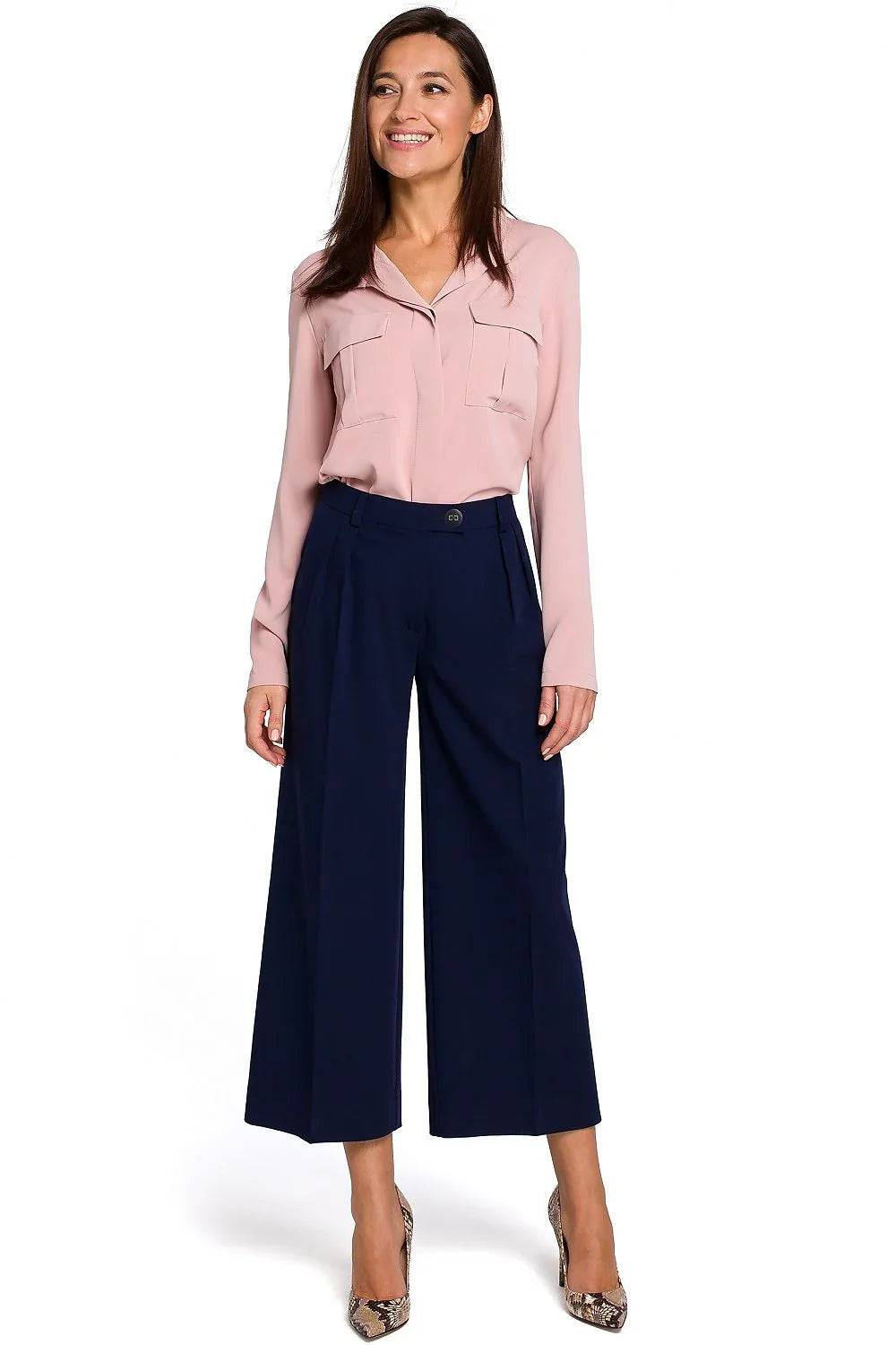 Chic Elegant Women Cropped Wide-Leg Pants – High-Rise Stretchable