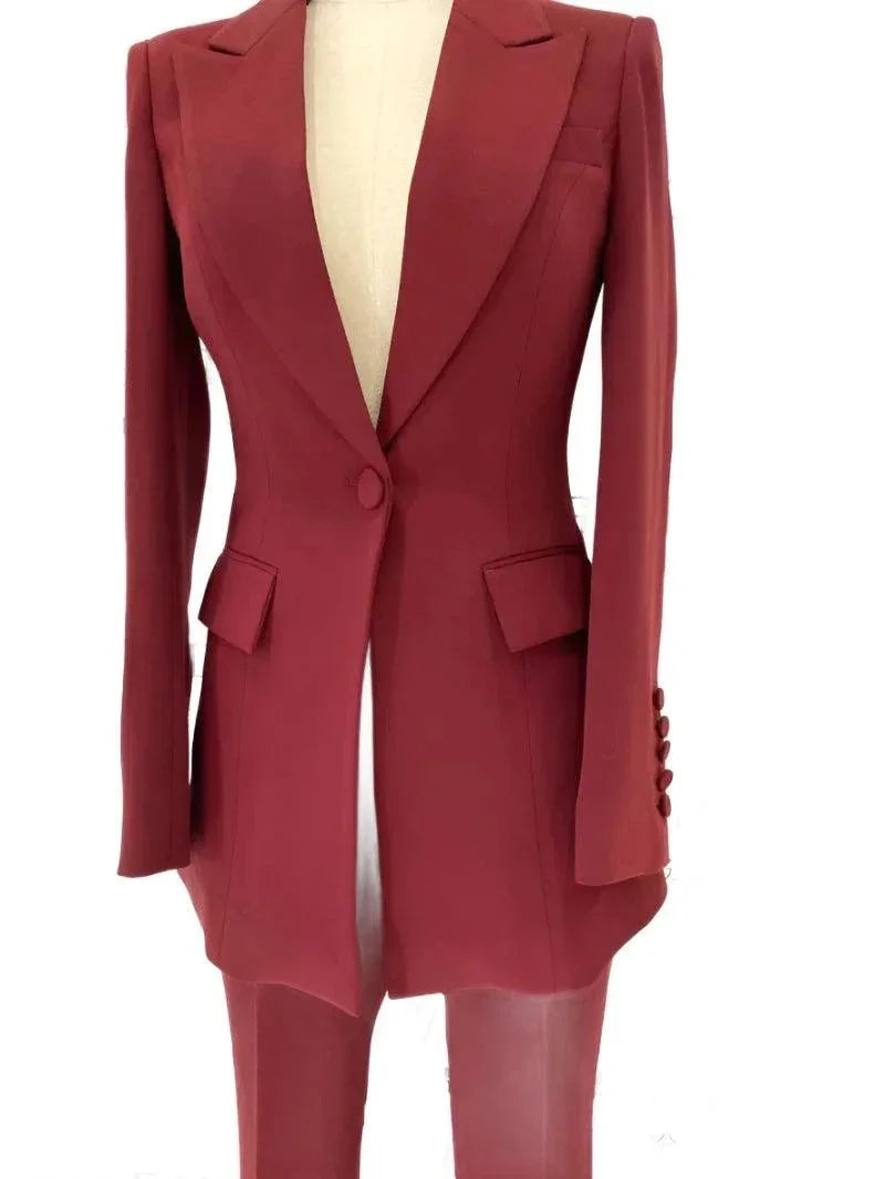 Chic, Elegant Women's Pant Suit - Solid One-Button