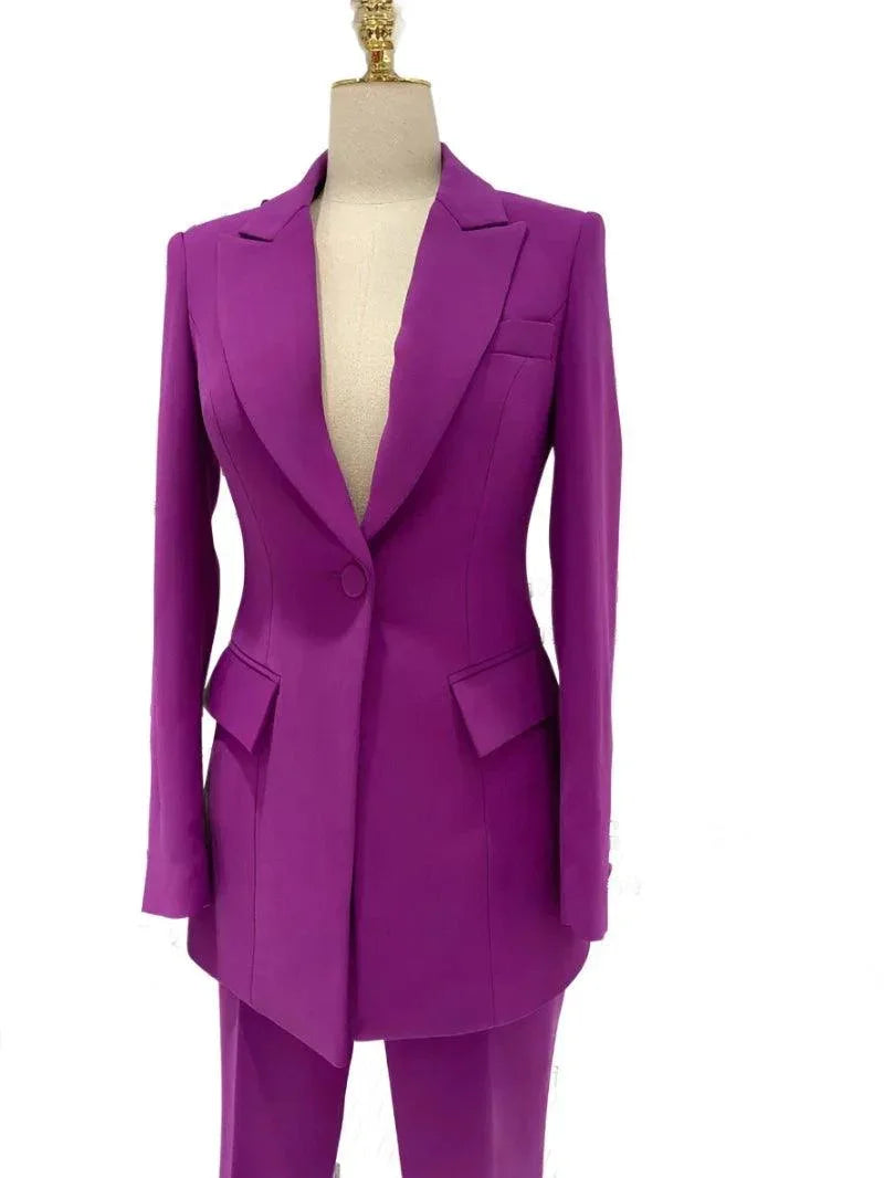 Chic, Elegant Women's Pant Suit - Solid One-Button