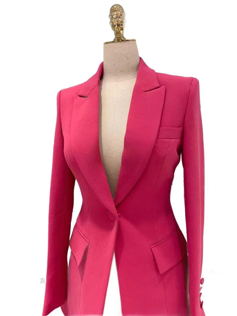 Chic, Elegant Women's Pant Suit - Solid One-Button