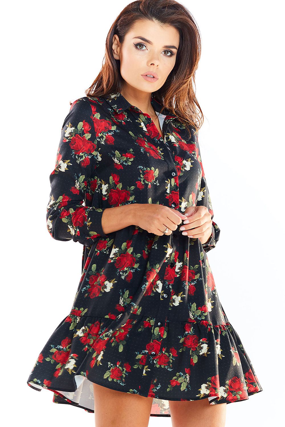 chic floral lapel collar long sleeves mini day dress – Daydress | GUOCALI