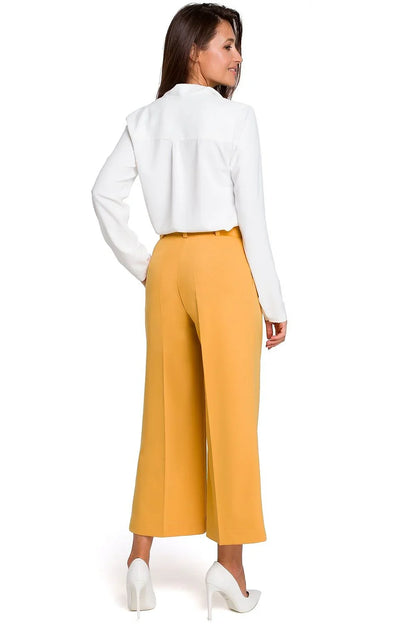 Chic Professional Elegant Casual Women Cropped Wide-Leg Pants – High-Waist Zipper Stretch -Guocali