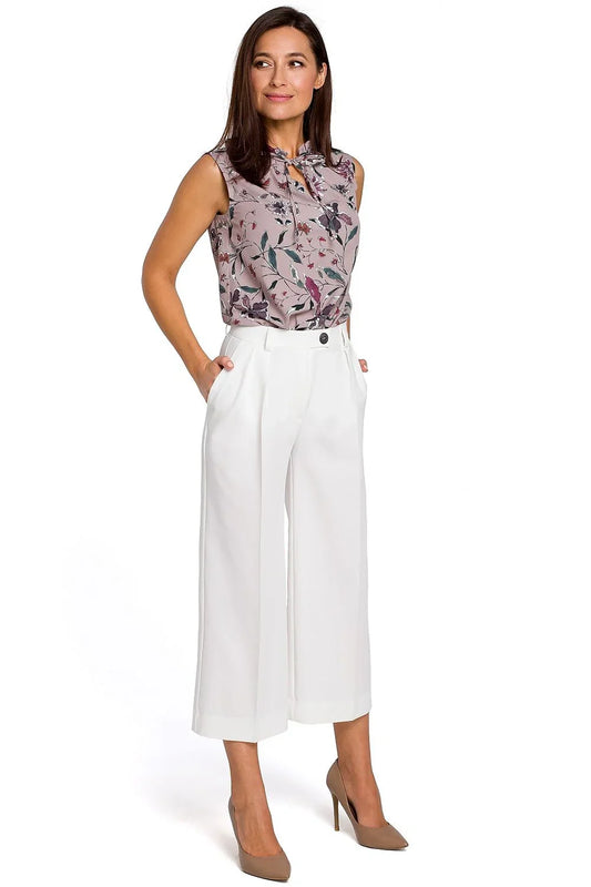 Chic Professional Elegant Women Cropped Wide-Leg Pants – Mid-Waist Pleated -Guocali