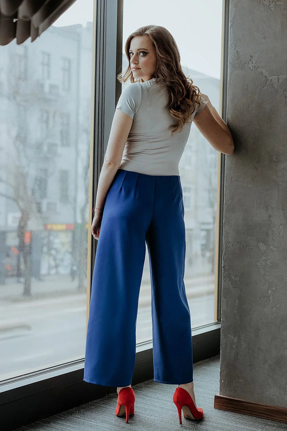 Chic Professional Women Cropped Wide-Leg Pants – High-Rise Stretchable -Guocali