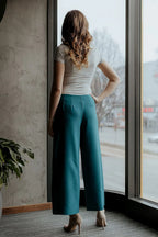 Chic Professional Women Cropped Wide-Leg Pants – High-Rise Stretchable -Guocali