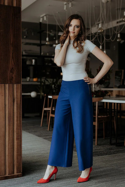 Chic Professional Women Cropped Wide-Leg Pants – High-Rise Stretchable -Guocali