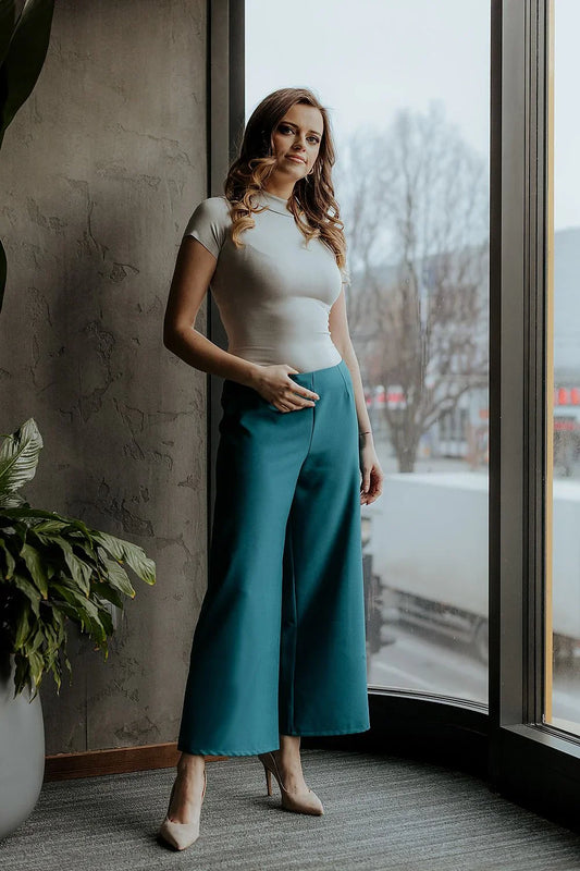 Chic Professional Women Cropped Wide-Leg Pants – High-Rise Stretchable -Guocali