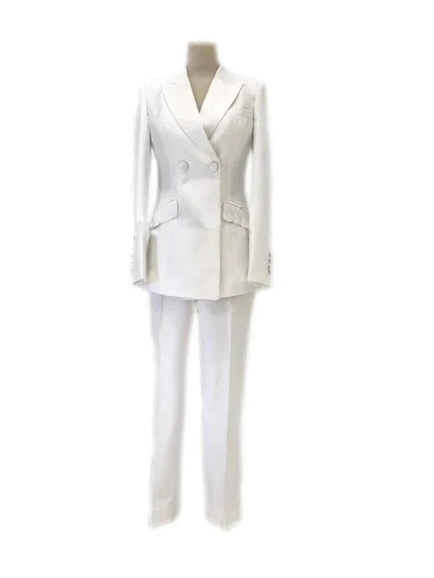 Chic, Professional Women's Pant Suit - Solid Double-Breasted