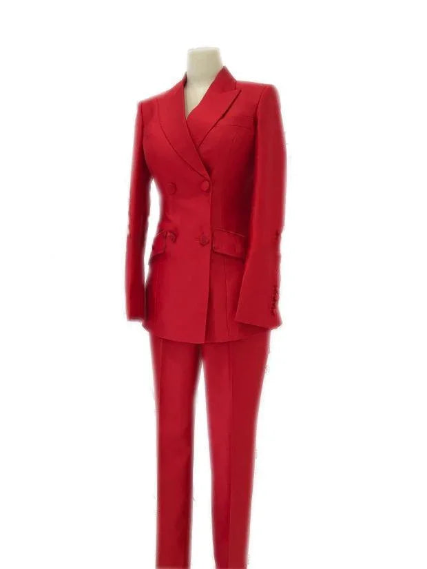 Chic, Professional Women's Pant Suit - Solid Double-Breasted
