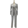 Chic, Professional Women's Pant Suit - Solid Single-Breasted, Light Grey