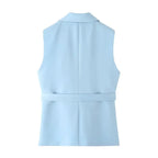 Chic Women's Pant Suit - Solid Single-Breasted