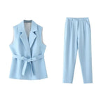 Chic Women's Pant Suit - Solid Single-Breasted