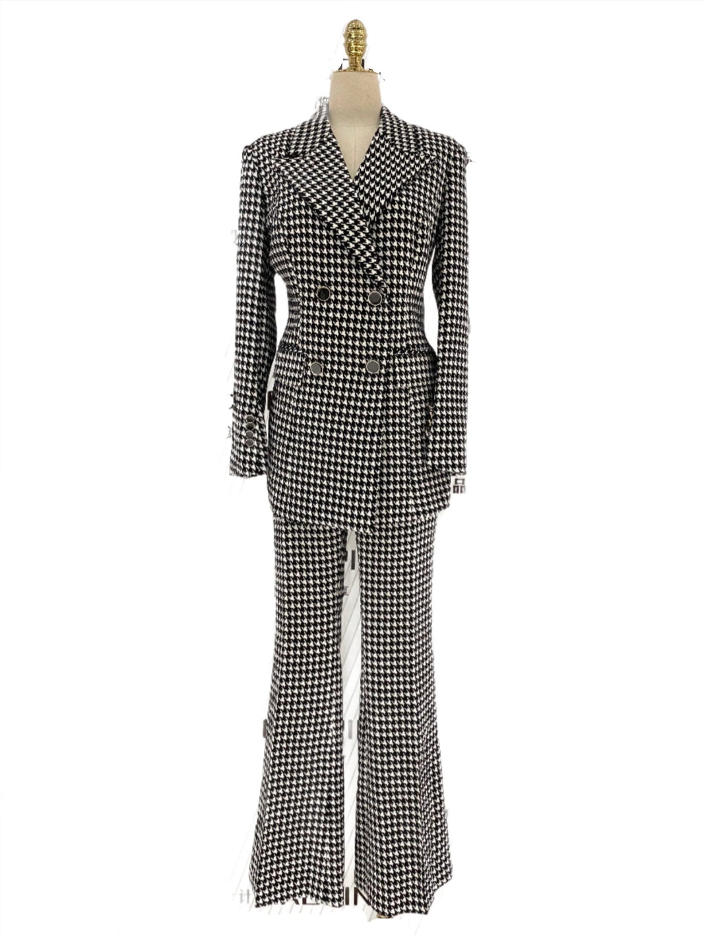 Chic Women's Pant Suit - Plaid Double-Breasted