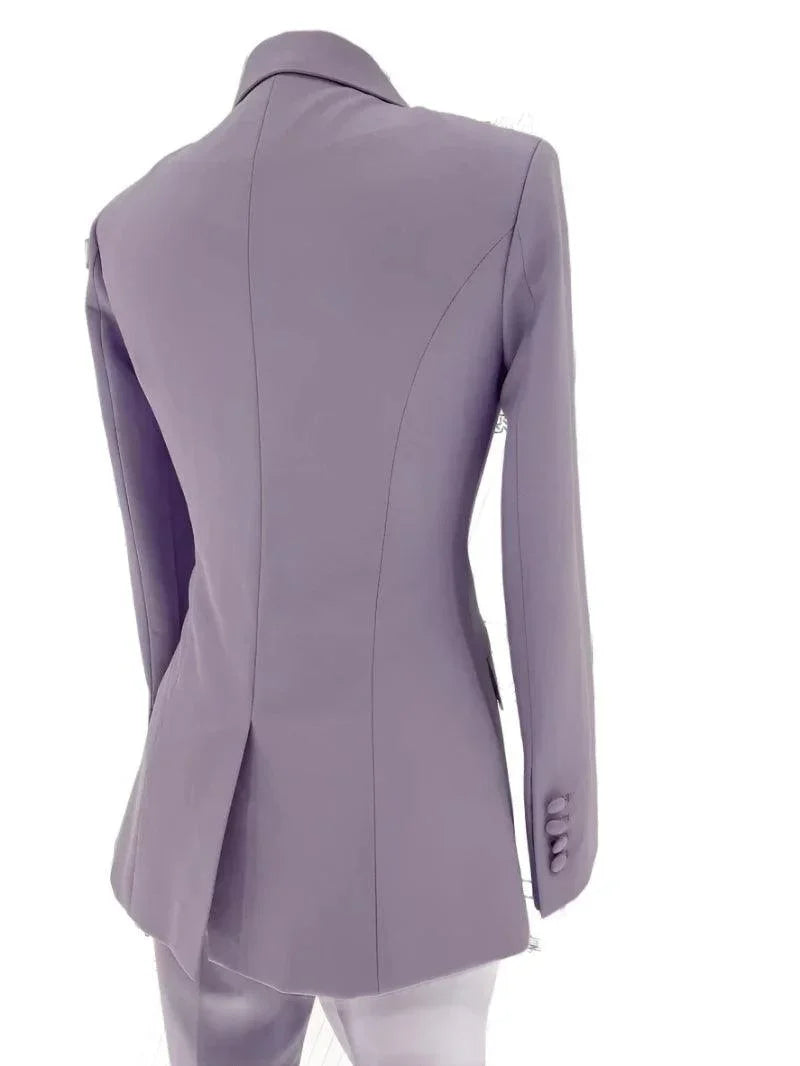 Chic Women's Pant Suit - Solid Double-Breasted