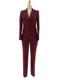 Chic Women's Pant Suit - Solid Double-Breasted - Burgundy