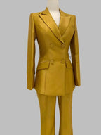 Chic Women's Pant Suit - Solid Double-Breasted - Gold