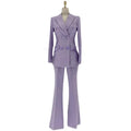 Chic Women's Pant Suit - Solid Double-Breasted - Lavender