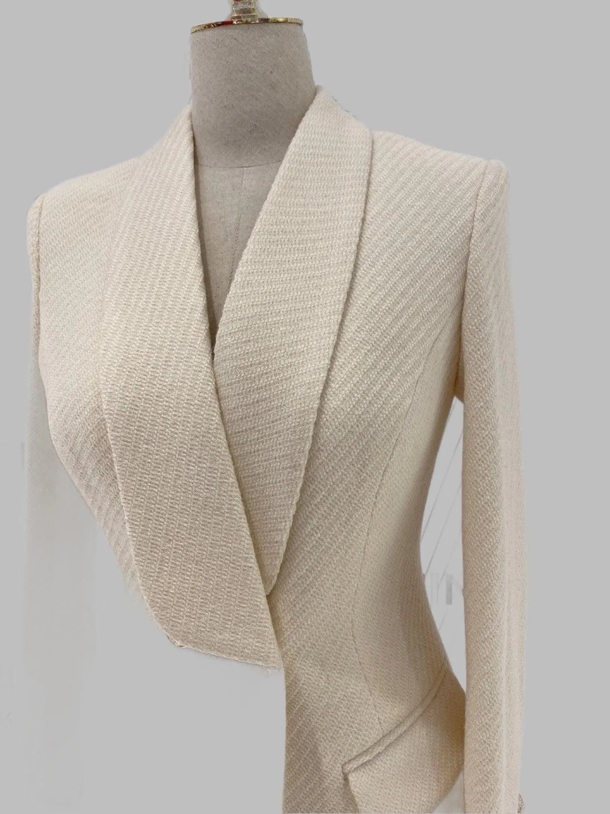 Chic Women's Pant Suit - Solid Double-Breasted, White