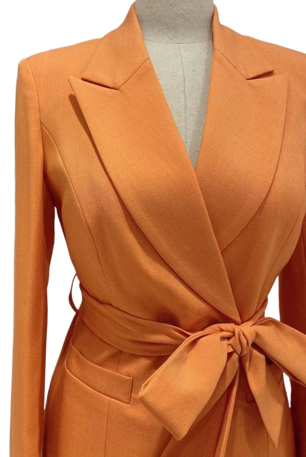 Chic Women's Pant Suit - Solid Single-Breasted - Orange