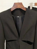 Chic Women's Pant Suit - Solid Zipper, Black