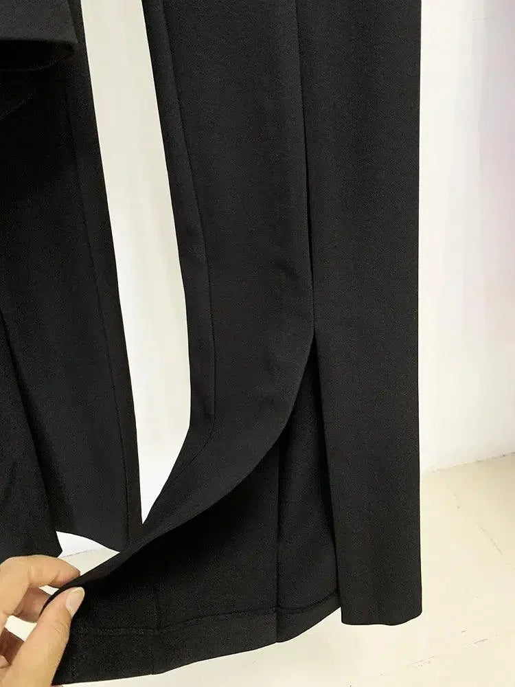 Chic Women's Pant Suit - Solid Zipper, Black