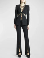 Chic Women's Pant Suit - Solid Zipper, Black