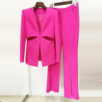 Chic Women's Pant Suit - Solid Zipper, Black