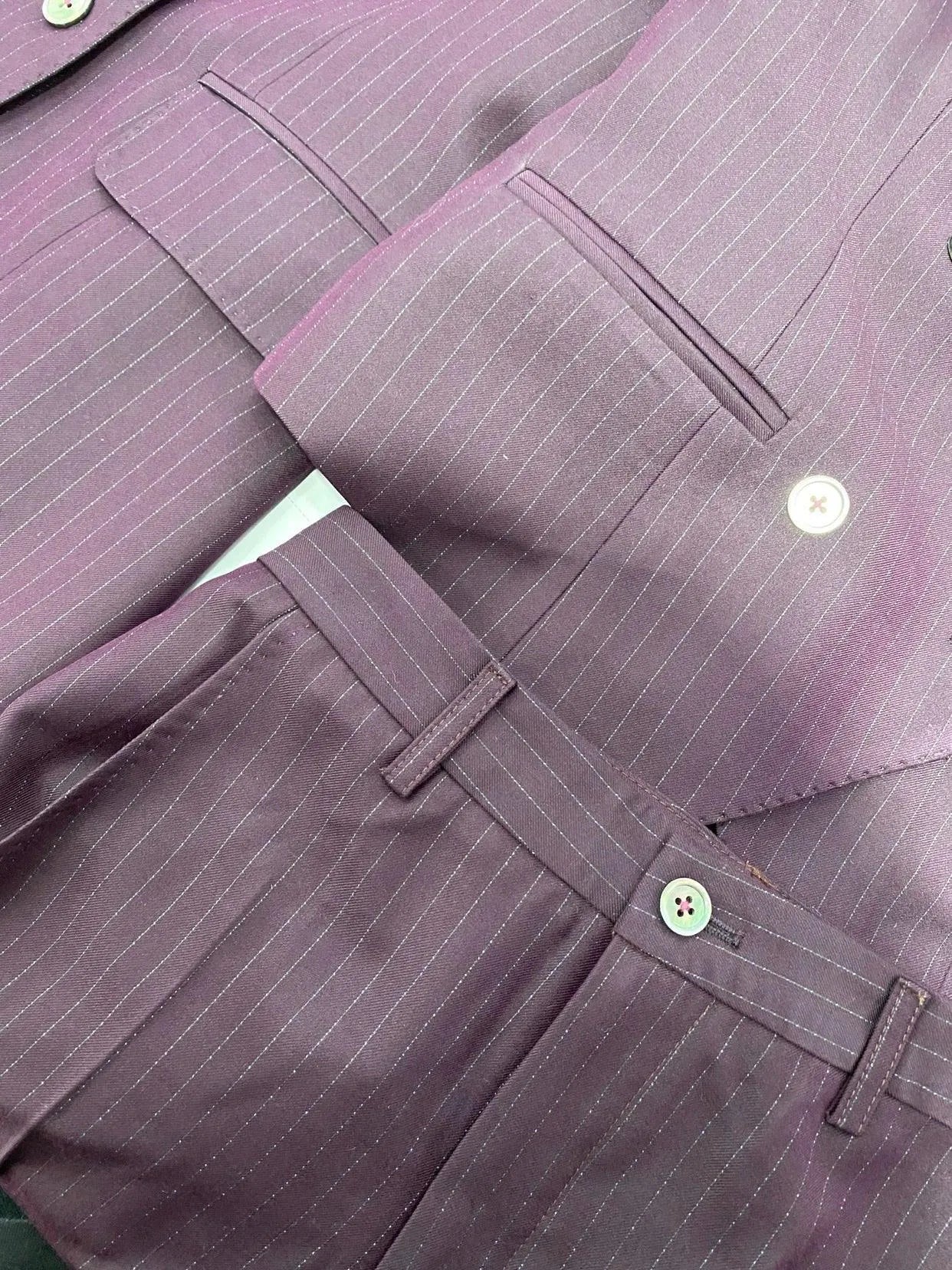 Chic Women's Pant Suit - Striped Single-Breasted - Fuchsia