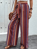 Chic Women Wide Leg Pants – High-Waist Striped Polyester -Guocali