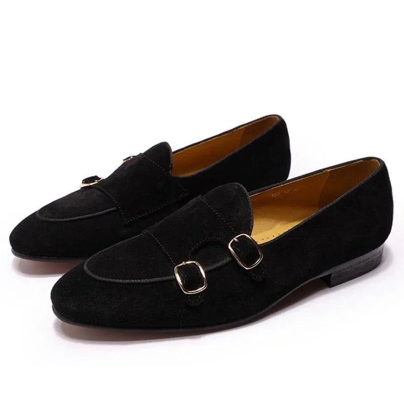 Classic Suede Leather Monk Strap Loafers -Guocali