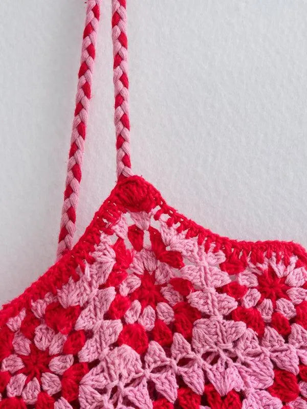 Crochet Patchwork Knitted Ethnic Slip Dress -Guocali