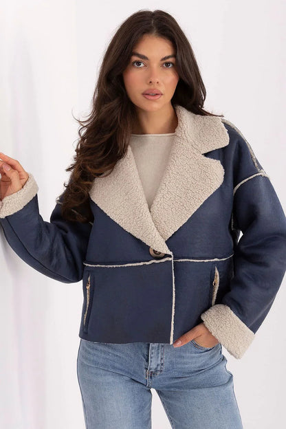 Women's Cropped Jacket - Lightweight Casual - Navy, Beige