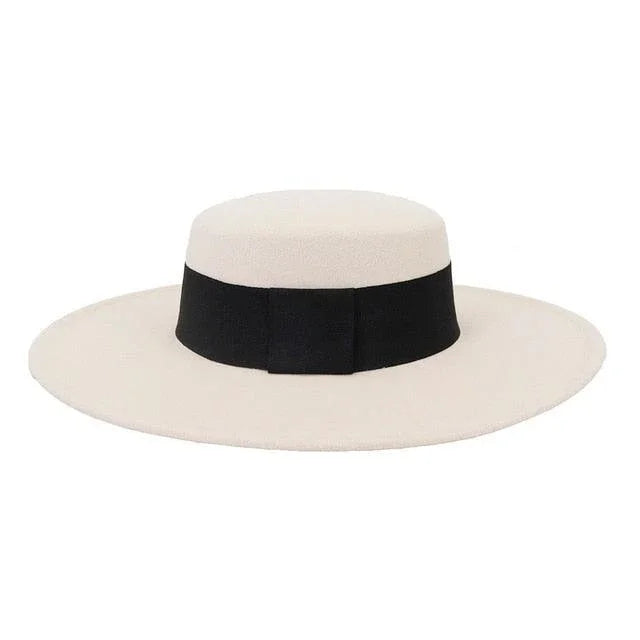 Luxury cream derby fedora hat with wide black ribbon, GUOCALI Paris contemporary accessory