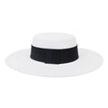 White derby fedora hat with wide black band, luxury accessory from GUOCALI Paris