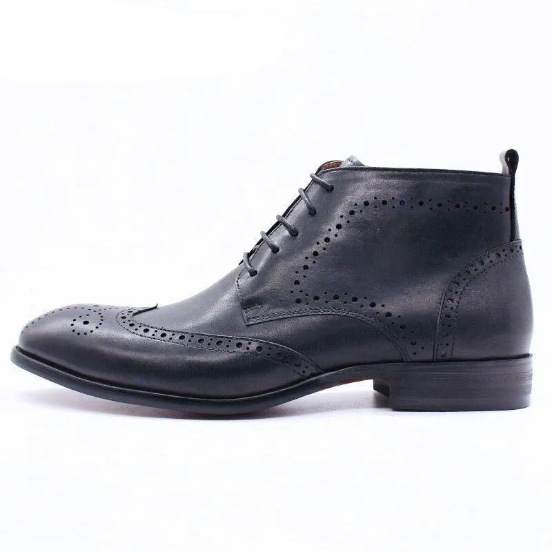 GUOCALI Dorien formal leather ankle boot for men, black brogue design, luxury footwear