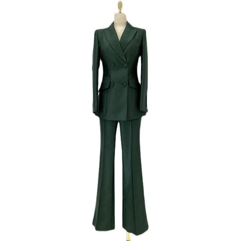 Elegant Women's Pant Suit - Solid Double-Breasted