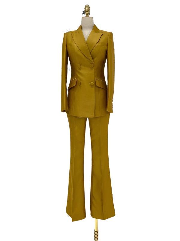 Double-Breasted Flared Pant Suit - Two-Piece Women Suit - Pantsuit - Guocali