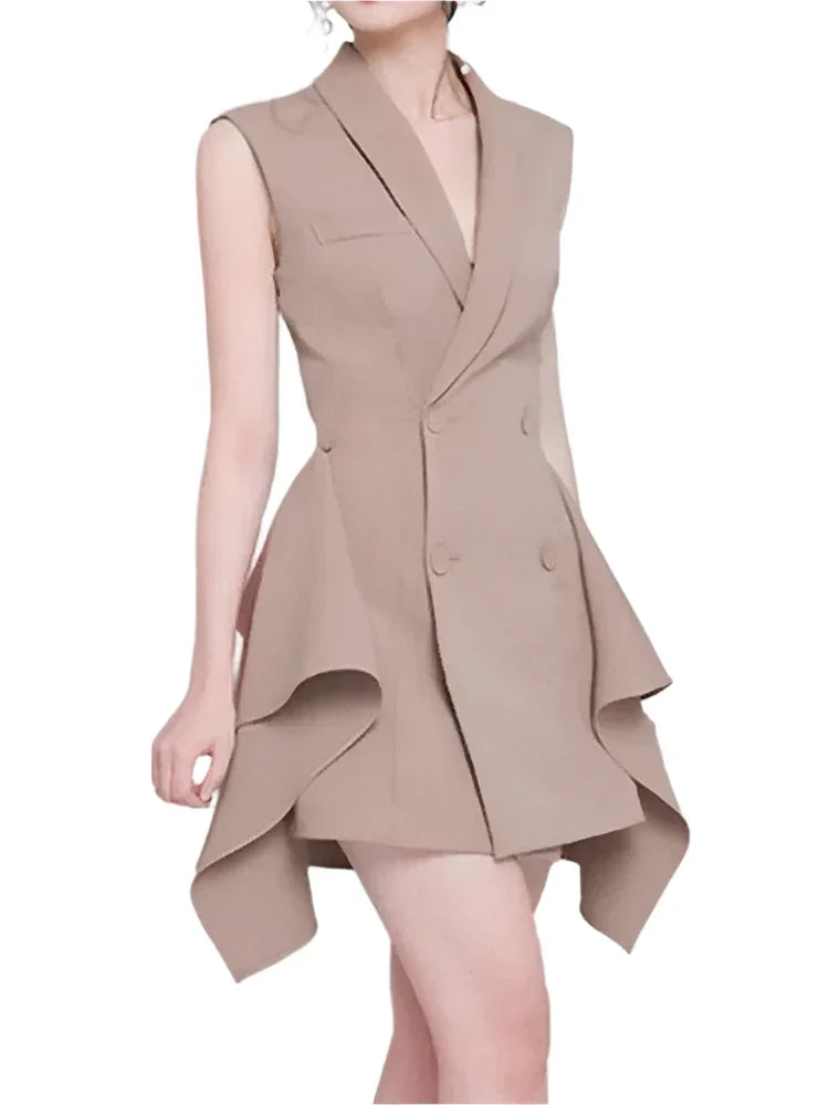 Double-Breasted Irregular Flounced Edge Dress -Guocali