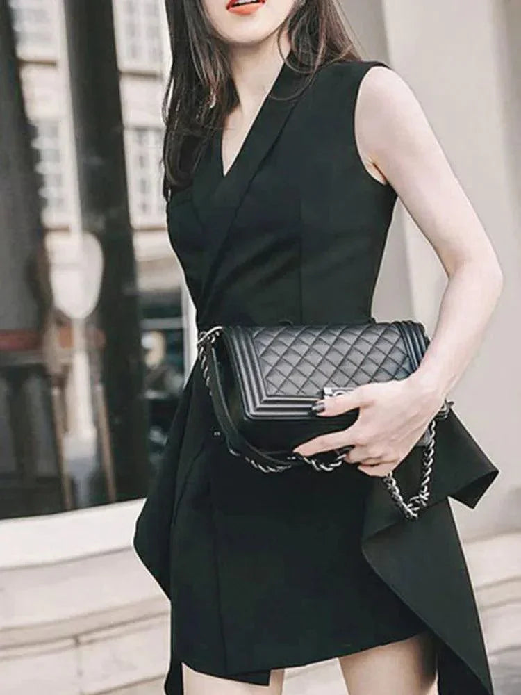 Double-Breasted Irregular Flounced Edge Dress -Guocali