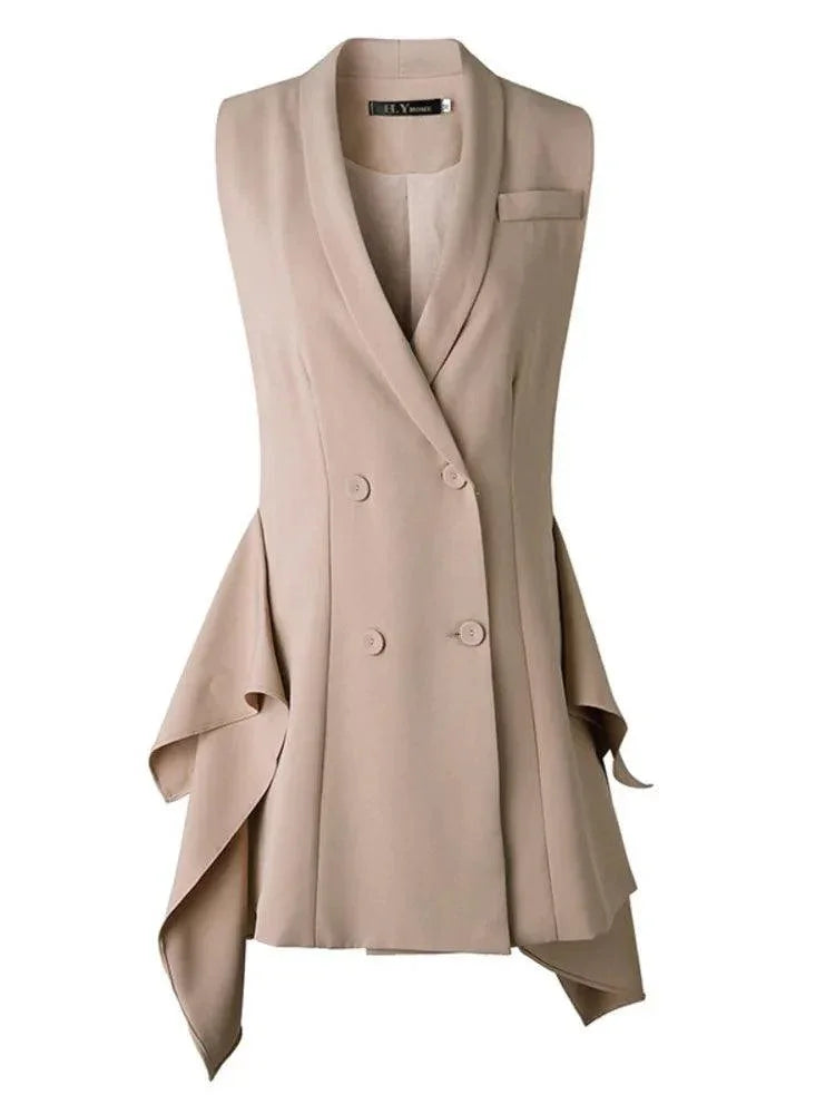 Double-Breasted Irregular Flounced Edge Dress -Guocali